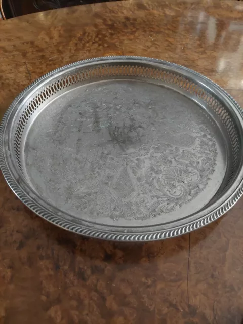 Vintage / Antique Viners Alpha Plate Large Silver Plated Gallery Edge Tray Round