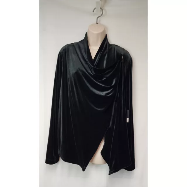 Simply Vera Wang Asymmetrical Velvet Drapey Jacket Coat Black Plus Size XXL 2