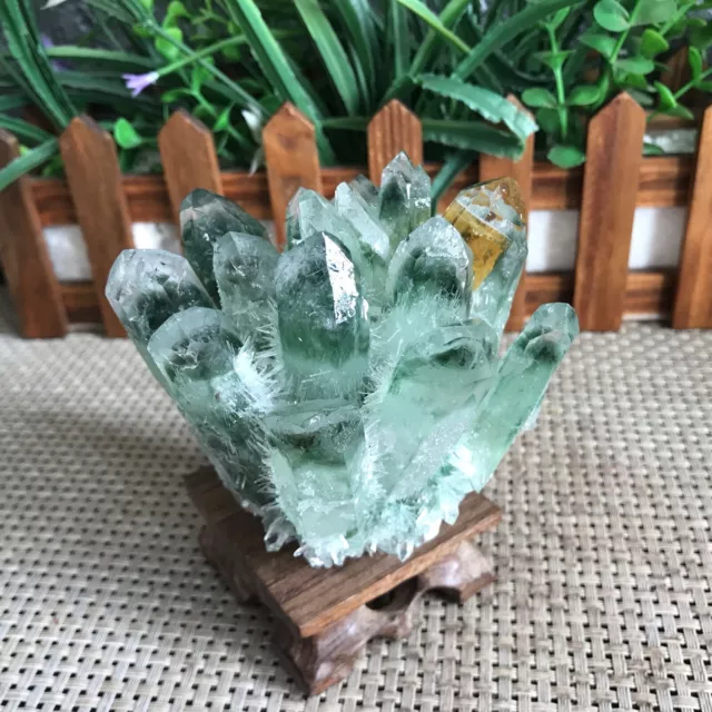 400g New Find Green Phantom Quartz Crystal Cluster Mineral Specimen Healing gg96