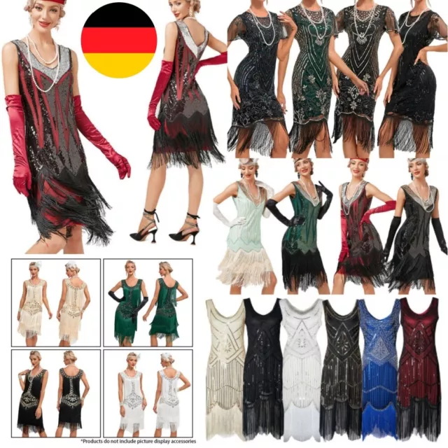 Damen Gatsby 1920er Jahre Cocktail Partykleid Pailletten Fransen Flapper Kleider