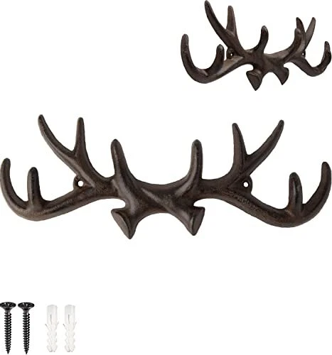 Comfify Vintage Cast Iron Deer Antlers Wall Mounted Hooks | Antique Finish Me...