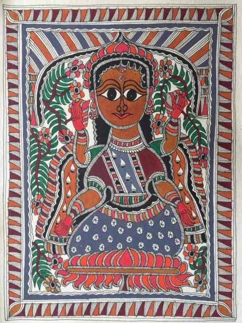 Madhubani Mithila Paintings Hindu Goddess 'Lakshmi' Handmade Indian Folk Art