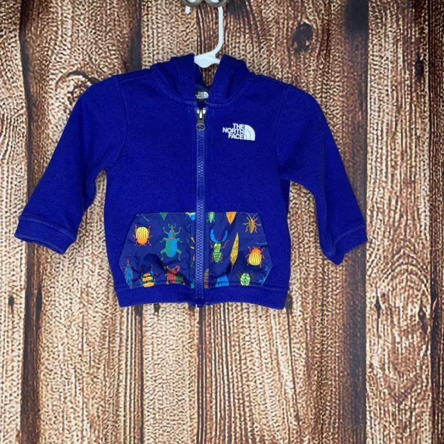 The North Face Baby Infant Boys Blue Zip Up Hoodie Bug Graphic Size 3-6 Months