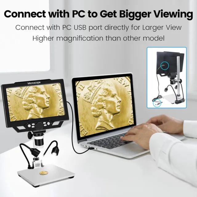 9'' LCD Electronic Camera&Video Microscope 1600X for Coin Jewelry PCB Repairing