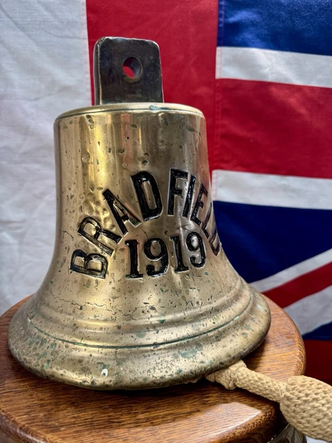 RARE ROYAL NAVY HMS Bradfield Bronze Commissioning Bell & Bell Rope d ...