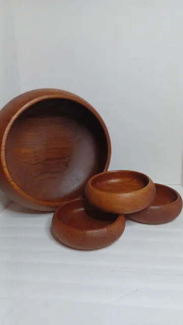 Vintage Good Wood Large Teak Wood Salad Bowl Plus 3 Small Bowls Made In Thailand