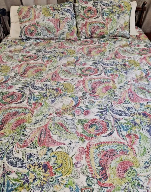 Pottery Barn Mackenzie Floral Paisley Watercolor Full/Queen Duvet Set with Shams