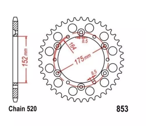 Roue a Chaîne 42 Dents (Chaîne 520) pour Yamaha TT 600 83-92