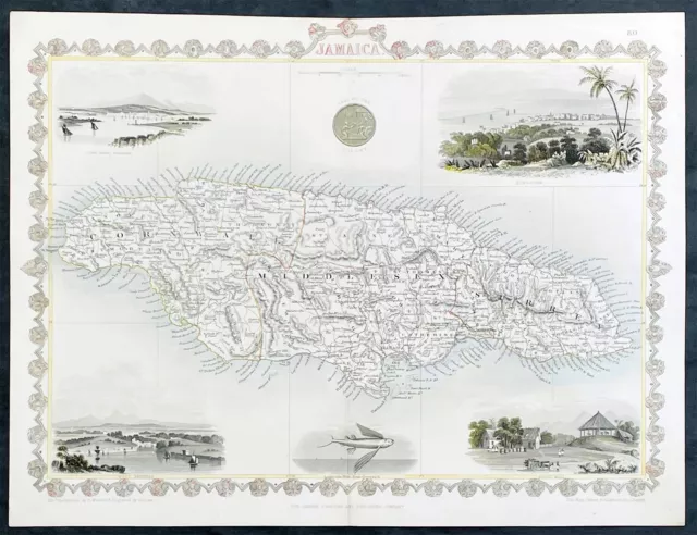 1851 John Tallis Antique map of the Island of Jamaica