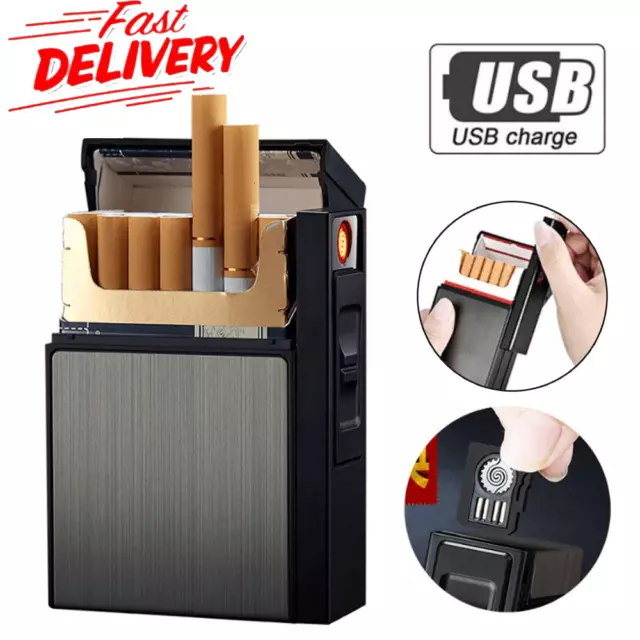 Cigarette Case with Electric Lighter 2-In-1 Tobacco Box Holder for 20x Cigarette