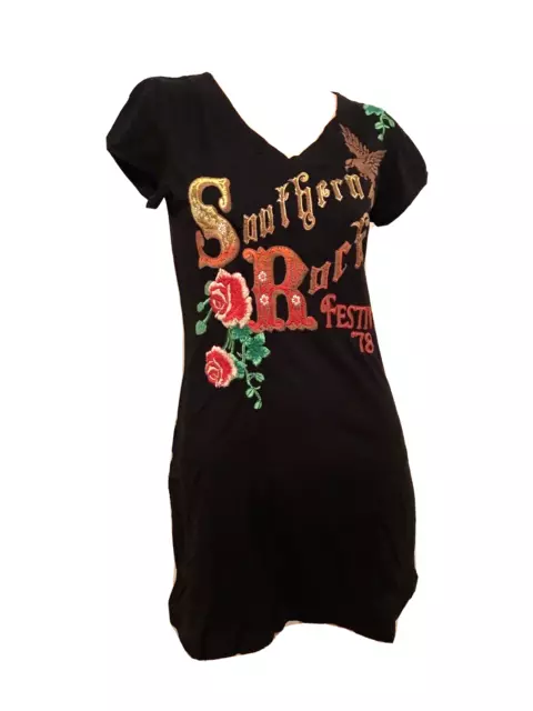 JOHNNY WAS JWLA Black Embroidered Tunic Dress Top Southern Rock ...