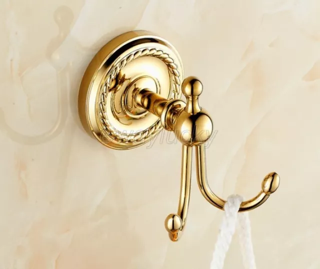 Antique Brass Hooks Coat Hat Clothes Robe Double Holder Rack Hook Wall Hanger