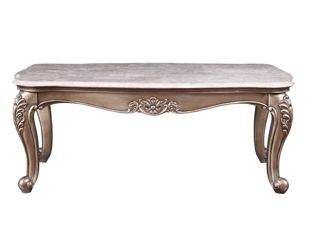 Acme Traditional Coffee Table With Marble Top And Champagne 84865