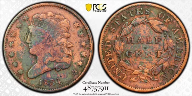 1834 Classic Head Half Cent Fine Details Cleaned PCGS