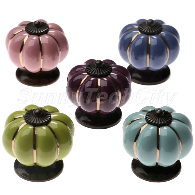 2x Retro Ceramic Cabinet Pumpkin Knobs Drawer Cupboard Closet Bin Pull Handles