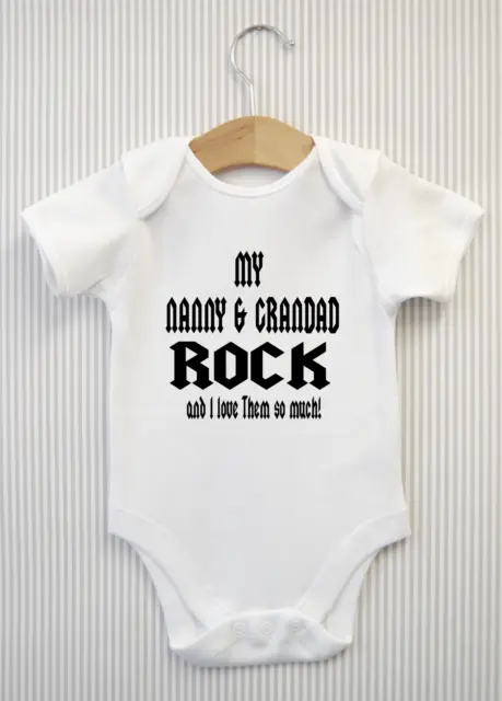 My Nanny & Grandad Rock & I love them Baby Grow Babygrow Bodysuit Funny Gift Nan