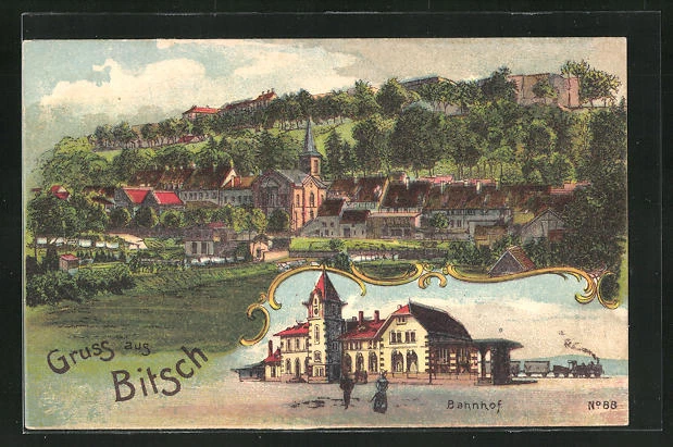 CPA Bitsch, La Gare et vue générale