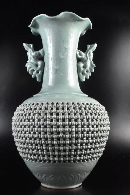 D694: XF Korean Goryeo celadon pattern Watermarks FLOWER VASE, Ikebana, auto