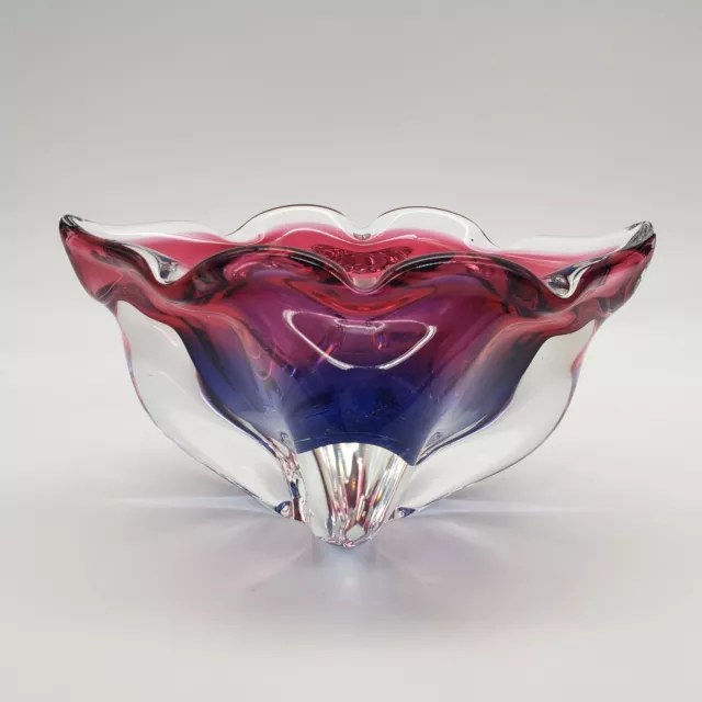 Vintage Czech Bohemian Chribska Art Glass Bowl Josef Hospodka Pink Purple