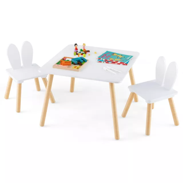 3 Pieces Kids Table & Chairs Set Children Wooden Furniture Set w/Solid Wood Legs