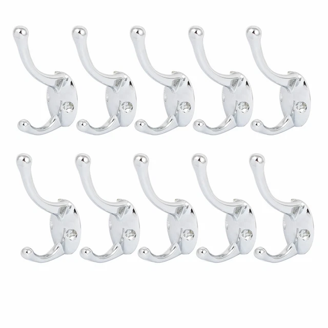 Wall Mount Chrome Finished Double Hooks Hanger 10 Pcs for Hat Coat Clothes Towel