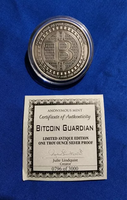 Antique Edition Bitcoin Guardian Commemorative 1 oz .999 Silver Coin / COA
