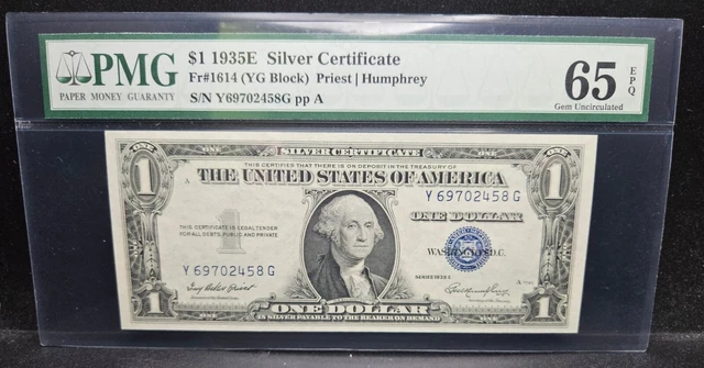 1935E $1 Fr.1614 Silver Certificate No Motto PMG 65 EPQ Gem Uncirculated