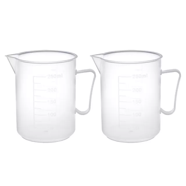 2 piezas de laboratorio transparente blanco PP 250 ml vaso medidor con vaso