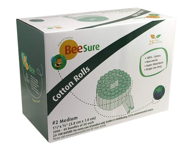 BE1820 Cotton Rolls #2 Medium, 1-1/2 Inch by 3/8 Inch, Non-Sterile, Cotton (Pack