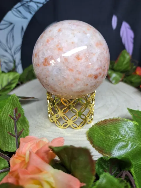 Beautiful High Quality Sunstone Crystal Sphere 329g 6.1cm & Stand