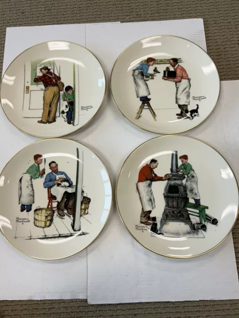 Norman Rockwell The Four Seasons Gorham China Plates 1979 Ltd Edition New In Box