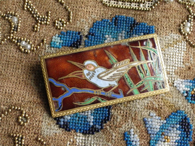 Broche Art Nouveau Oiseau Perle Strass - Laiton Doré Début XXème - Bijou Ancien