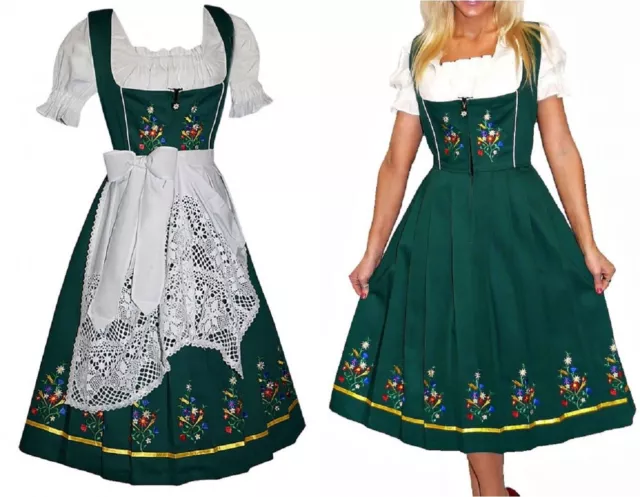 Long German Dirndl Dress Oktoberfest S M L XL 2XL EMBROIDERED Waitress Party 3pc