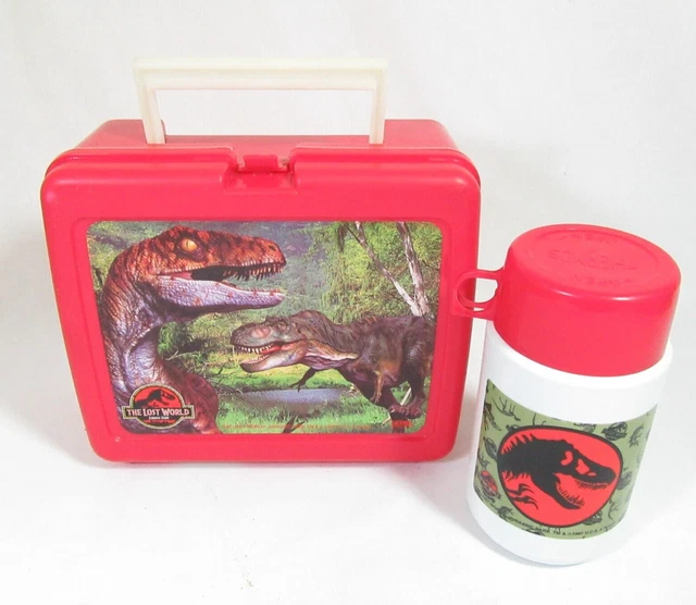 JURASSIC PARK LOST World Lunch Box Vintage 1997 Red With Thermos