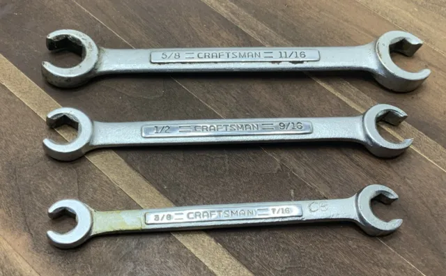 Vintage Craftsman 3 Pc. Flare Nut Line Wrench Set SAE 5/8"to 3/8" USA -V- Series