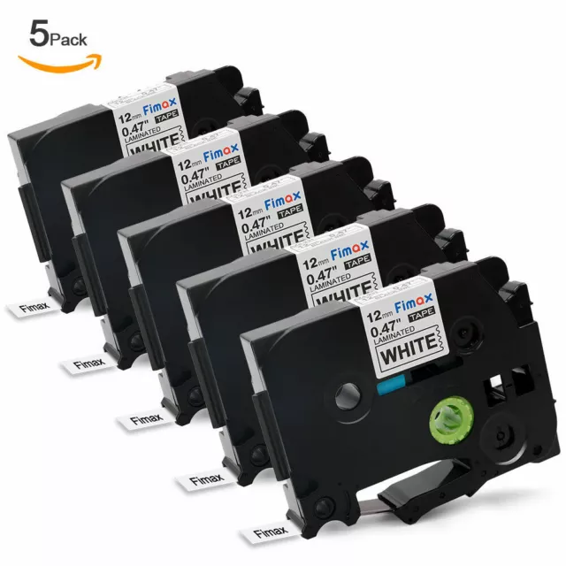 5 PACK TZ-231 TZe-231 Brother Black on White P-Touch Label Tape 12mm 0.47 Lamina