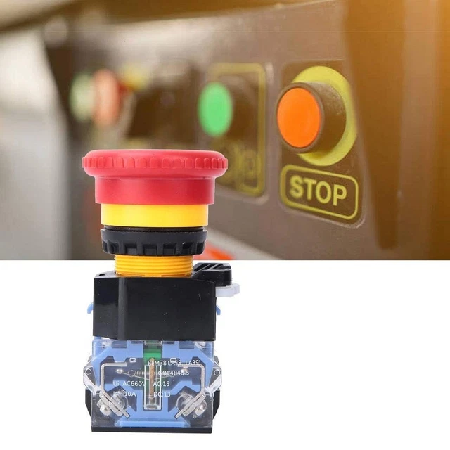 Interrupteur D'arrêt D'urgence Bouton Champignon Rouge – 660V 10A DPST, Pour Circuits Automatiques, Plastique/métal - 4