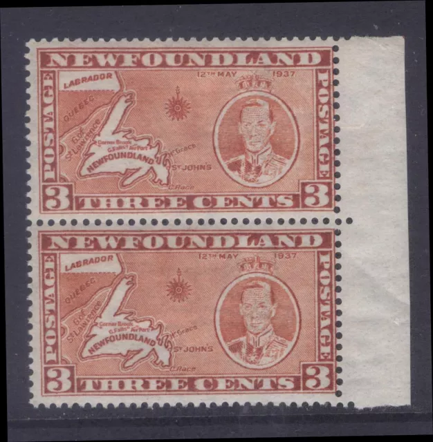 NEWFOUNDLAND 234h SG 258ed 1937 3c KGVI CORONATION CP13.3 DII PAIR #2 MNH CV$25