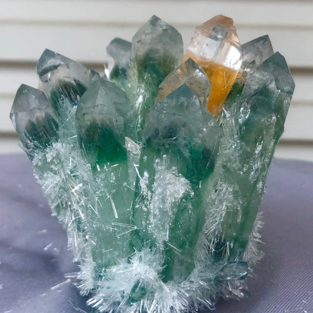 1.13LB New Find Green Phantom Quartz Crystal Cluster Mineral Specimen Healing 11