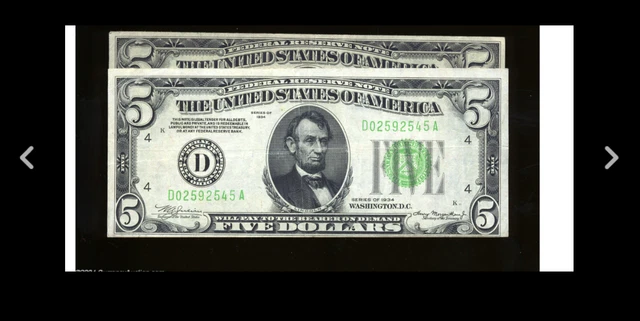 SOOPER  light  GREEN Fr. 1955-D Two $5 1934 LGS . Extremely fine and au.