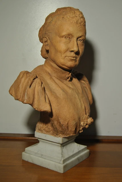 Sculpture statue terre cuite ancienne 19 siècle XIX buste femme socle marbre
