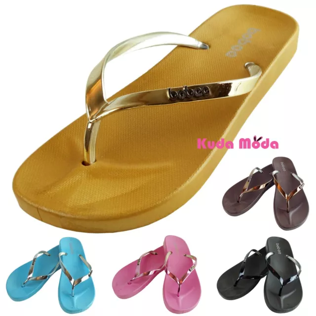 Women's Summer Metallic Strap Casual Thongs Flat Flip Flops Sandals Slipper