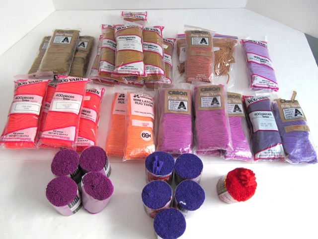 Enorme Lote Precortado Alfombra Hilo Acrílico Gancho Gancho Marrón Púrpura Llama Violeta De Colección Caronte