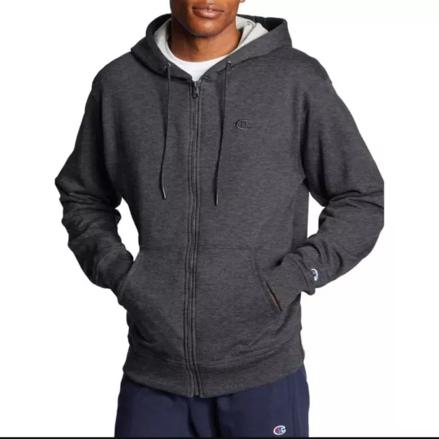 Champion Powerblend Granite Full Zip Hoodie, Size Large