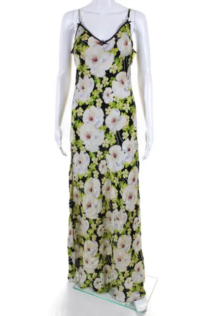 Jenny Packham Womens V Neck Silk Lilly Print Maxi Dress Multicolored Size Medium