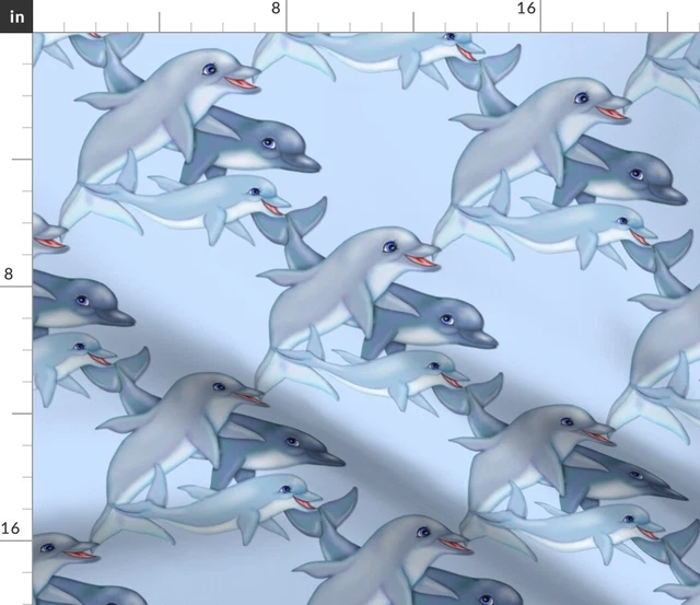 Dolphin Family Wildlife Sea Life Animal Swim Spoonflower Fabric by the Yard