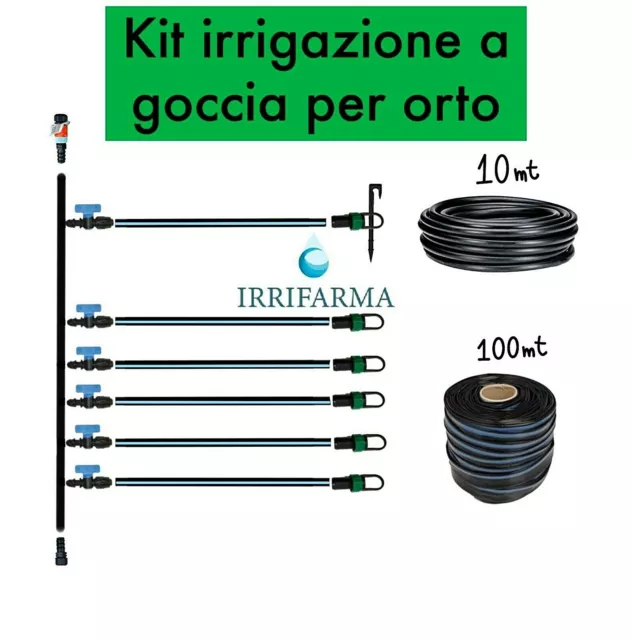 Kit irrigazione orto completo impianto a goccia da 100 mq manichetta 16 passo 20