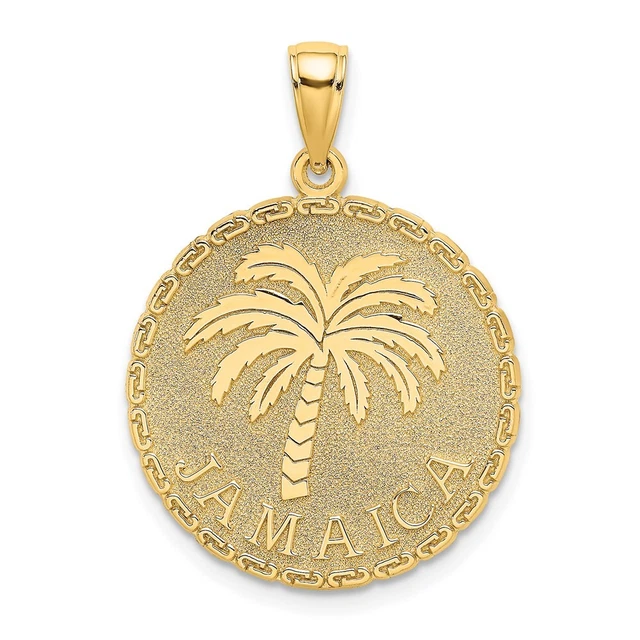 14K Yellow Gold JAMAICA and Palm Tree Disk Charm