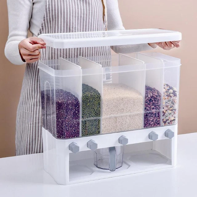 Multiple Compartment Bucket KITCHEN COUNTERTOP DRY Food Dispenser, Rice Bucket Multi Compartments ...