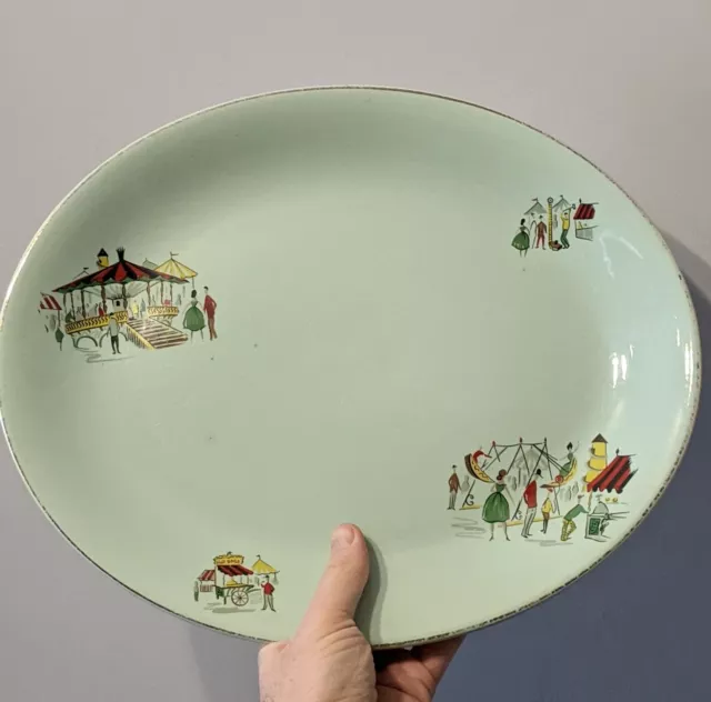 Alfred Meakin 1950's Carousel Fairground Celadon Green 14 Inch Serving platter